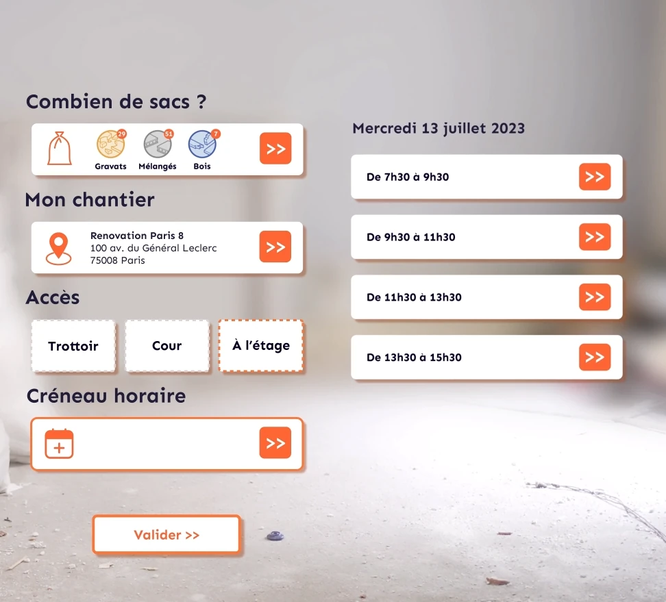 Étape 3 de la commande dans l'application : choix du créneau horaire parmi quatre plages de deux heures
